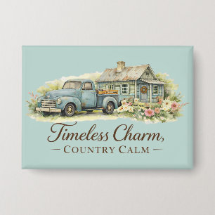 Oud Blauwe Vrachtwagen Cottage Wilde Bloemen Rustg Button