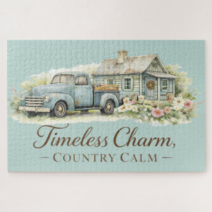 Oud Blauwe Vrachtwagen Cottage Wilde Bloemen Rustg Legpuzzel