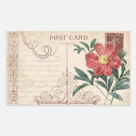 Oud Bloemen Briefkaart  Scrapbook Rechthoekige Sticker (Voorkant)