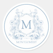Oud-Bloemige Monogram Ronde Sticker (Voorkant)