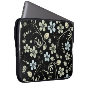 Oud Bloemmotief met Lieveheersbeestjes op Zwart Laptop Sleeve