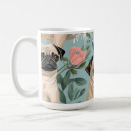 Oud Bloemmotief Pug Patroon Mooie Botanische Hond  Koffiemok