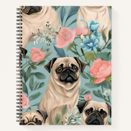 Oud Bloemmotief Pug Patroon Mooie Botanische Hond  Notitieboek