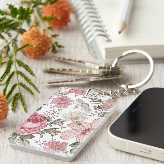 Oud bloempatroon met rozen sleutelhanger (Voorkant Rechts)