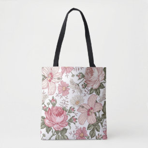 Oud bloempatroon met rozen tote bag