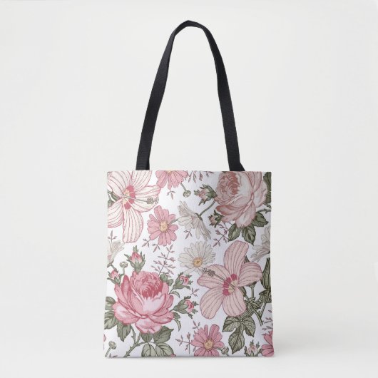 Oud bloempatroon met rozen tote bag (Voorkant)