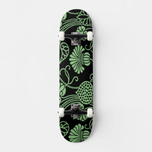 Oud bloempatroon zwart en groen persoonlijk skateboard