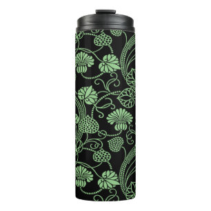 Oud bloempatroon zwart en groen thermosbeker