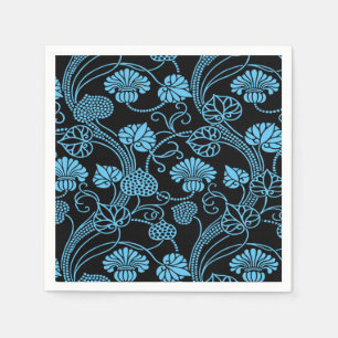Oud bloempatroon zwart op blauw servet