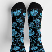 Oud bloempatroon zwart op blauw sokken (Top)