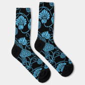 Oud bloempatroon zwart op blauw sokken (Rechts)
