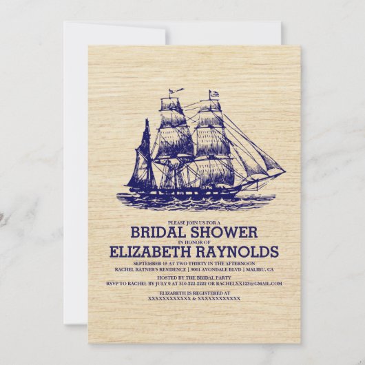 Oud Boat Bridal Shower Invitations Kaart (Voorkant)
