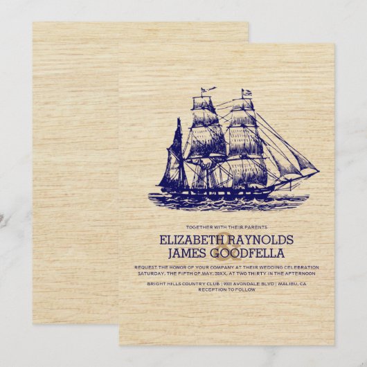 Oud Boat Wedding Invitations Kaart (Voorkant / Achterkant)