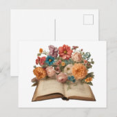  oud boek en tuinbloemen briefkaart (Voorkant / Achterkant)