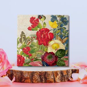 Oud boeket met vlinders 15x15cm tegeltje