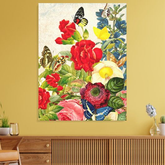 Oud boeket vlinders omwikkeld canvas afdruk (Insitu (Woonkamer))
