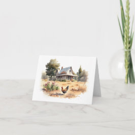 Oud Boerderij Huis met Kip en Bloemen Kaart