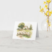 Oud Boerderij huis met kudde schapen BLANK Kaart (Gele Bloem)