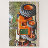 Oud boerderij trekker, oranje en groen legpuzzel (Verticaal)