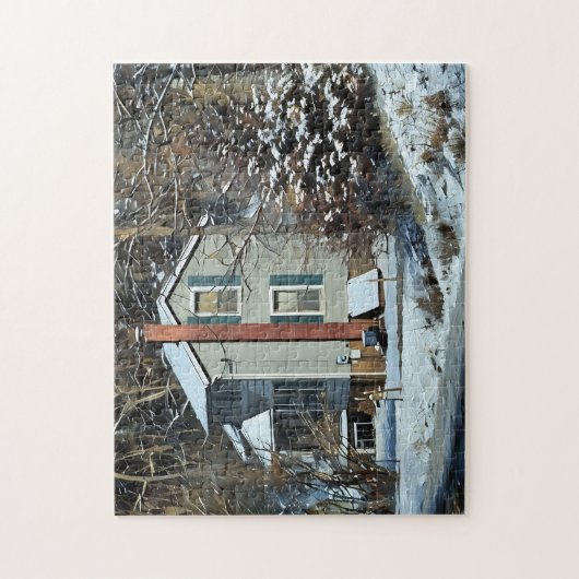 Oud Boerderijen huis met wortelkelder winterscène Legpuzzel (Verticaal)