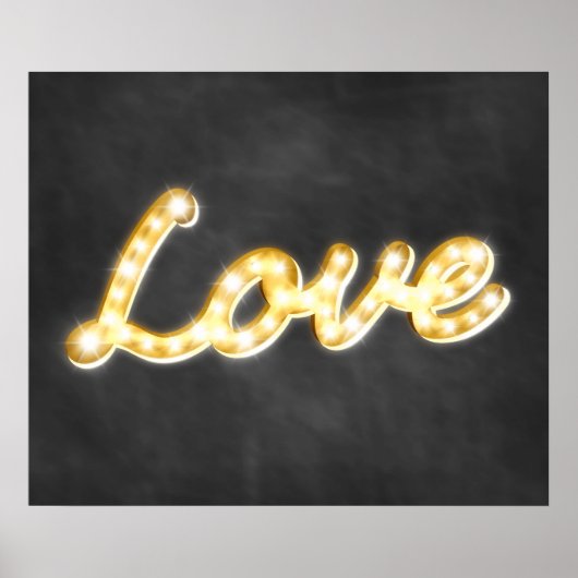 Oud bord met marquee-verlichting Love Poster - sch (Voorkant)