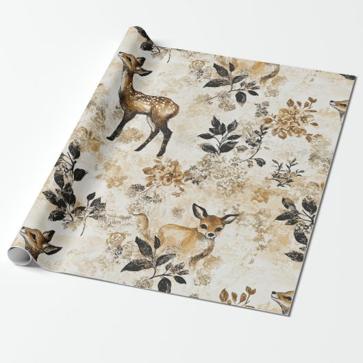 Oud bos hertenpatroon cadeaupapier (Uitgerold)