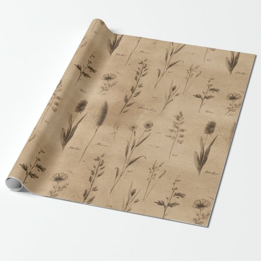 Oud botanisch bloempatroon (9) cadeaupapier (Uitgerold)