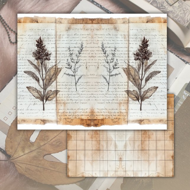Oud botanisch junk journal papier vel (Creator heeft geüpload)