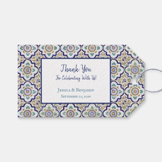 Oud botanisch ornament tegelpatroon cadeaulabel (Voorkant (Horizontaal))