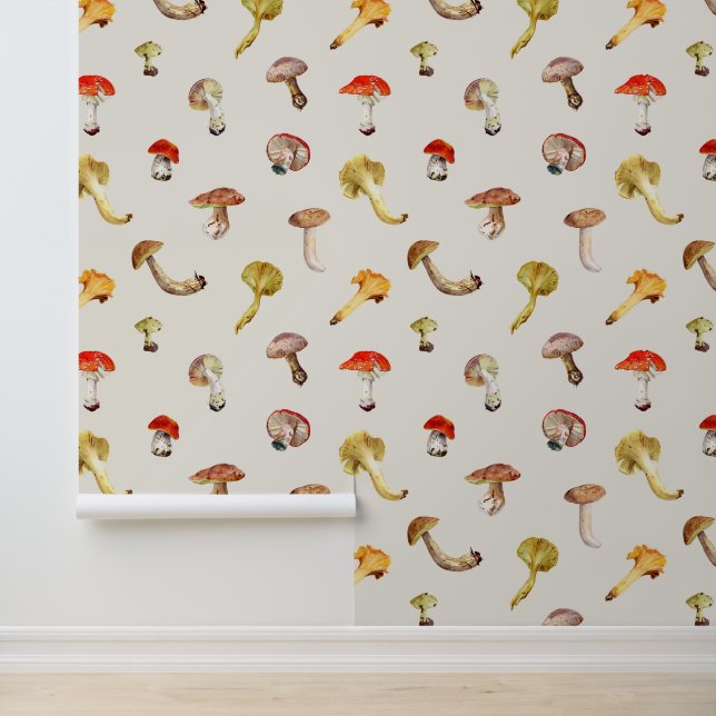 Oud botanisch paddestoelpatroon behang (Applicatie)