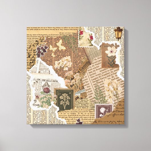 Oud botanisch plakboek collage antieke wand canvas afdruk (Voorkant)