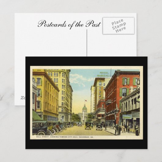 Oud Briefkaart, Bull St, Savannah, Georgia Briefkaart (Voorkant / Achterkant)