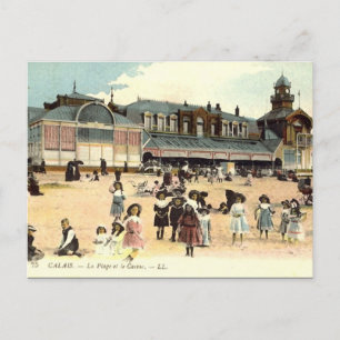 Oud Briefkaart - Calais, strand en casino
