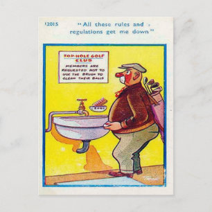 Oud Briefkaart - Comic - Golf