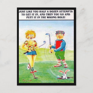 Oud Briefkaart - Comic - Golf