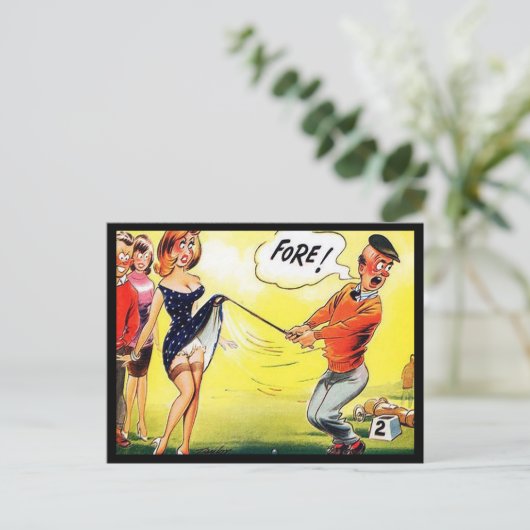 Oud Briefkaart - Comic Golf - "Fore!" (Staand voorkant)
