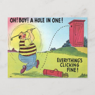 Oud Briefkaart - Comic - Golf - Hole in One