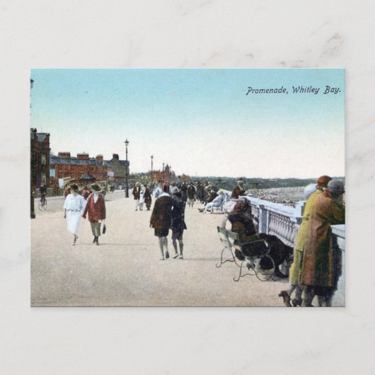 Oud Briefkaart - De promenade, Whitley Bay (Voorkant)