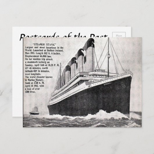 Oud Briefkaart - de Steamer "Titanic". (Voorkant / Achterkant)