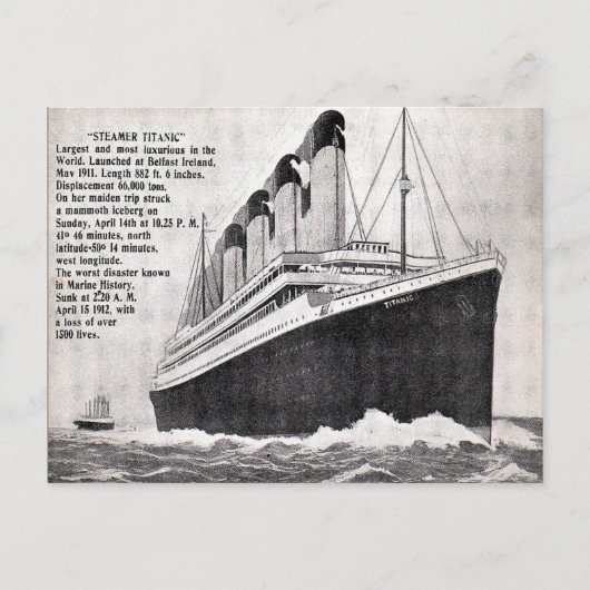 Oud Briefkaart - de Steamer "Titanic". (Voorkant)