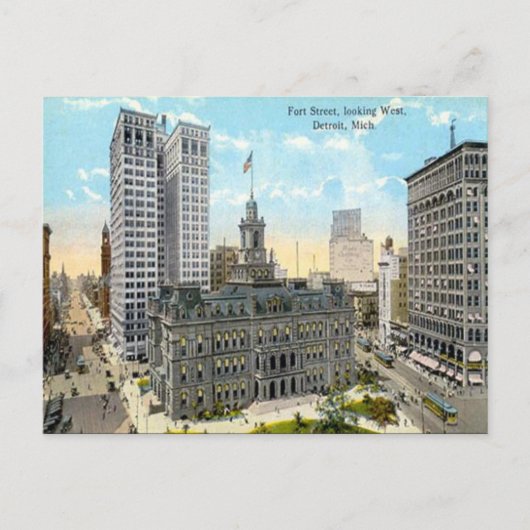 Oud Briefkaart - Detroit, Michigan, VS (Voorkant)