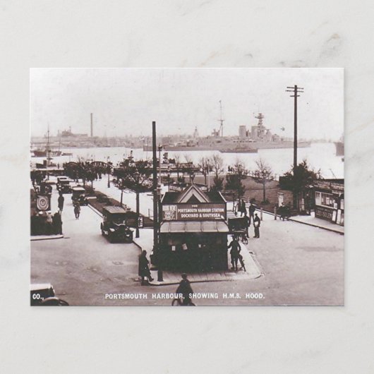 Oud Briefkaart - HMS Hood, Portsmouth Harbour (Voorkant)