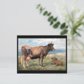 Oud Briefkaart - Jersey Cow en Calf (Staand voorkant)