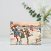 Oud Briefkaart - Kinderen schaatsen (Staand voorkant)