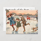 Oud Briefkaart - Kinderen schaatsen (Voorkant / Achterkant)