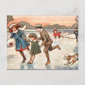 Oud Briefkaart - Kinderen schaatsen (Voorkant)