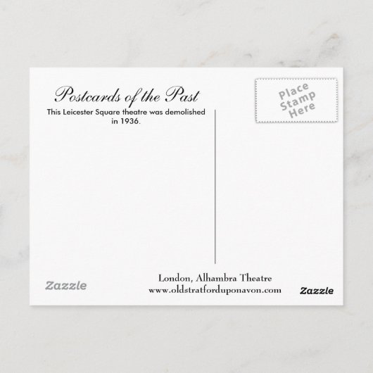 Oud Briefkaart - Londen, Alhambra, Leicester Squar (Achterkant)