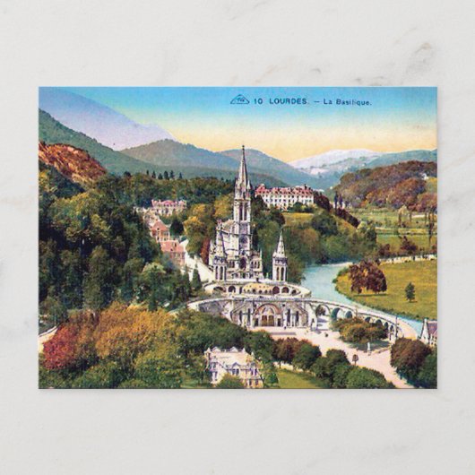 Oud Briefkaart - Lourdes, La Basilique (Voorkant)