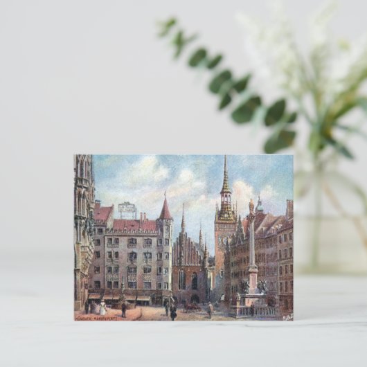 Oud Briefkaart - Marienplatz, München. (Staand voorkant)