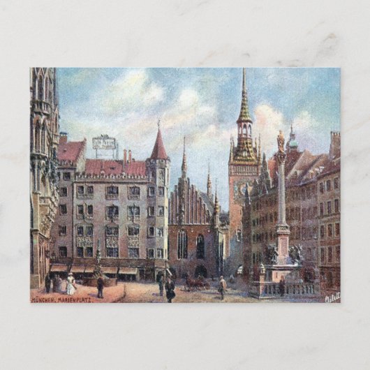 Oud Briefkaart - Marienplatz, München. (Voorkant)